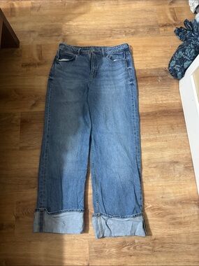 Old Navy Medium Blue Extra High-Rise Wide Leg with Cuffed Hem